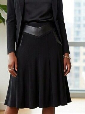 Joseph Ribkoff Black Faux Leather Trim A-Line Skirt - Size 12
